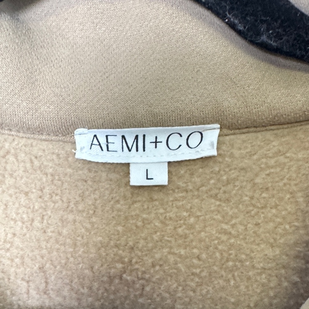 AEMI + CO Cropped Half Zip Pullover Neutral Cozy Kangaroo Pocket Large - Picture 3 of 7